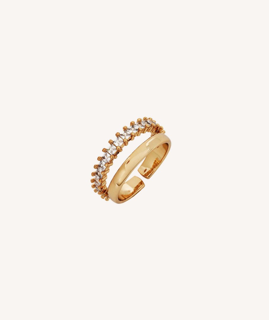 Anillos Vidal & Vidal | Anillo Thelma Chapado Oro 18 Kt Doble Tira Lisa Y Circonitas