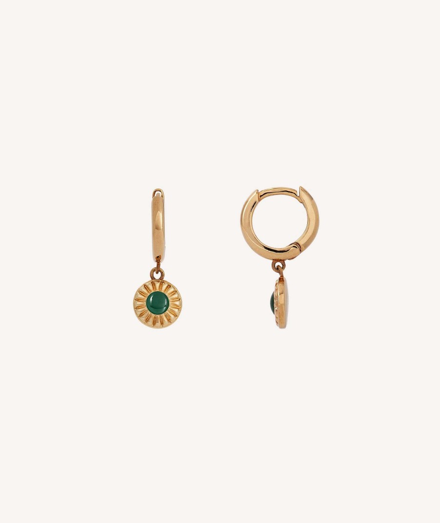 Pendientes Vidal & Vidal | Pendientes Chapado Oro 18 Kt Aro Motivo Con Relieve Verde