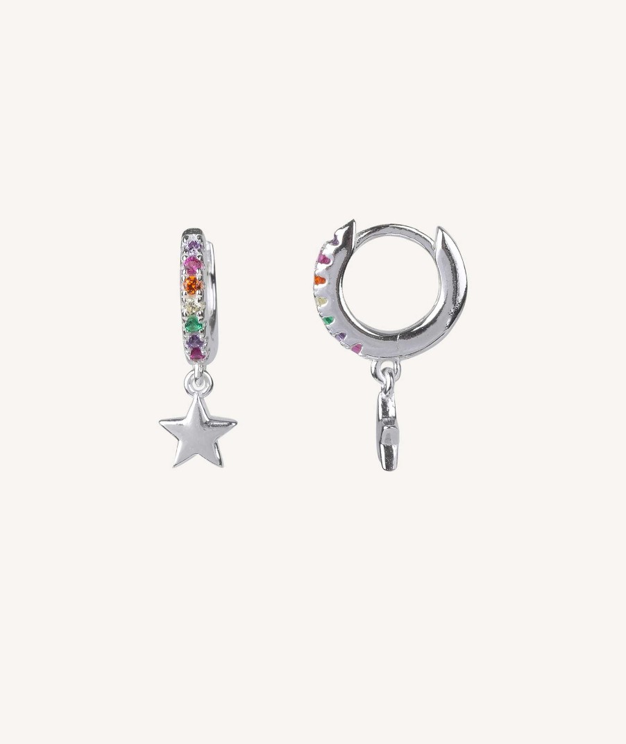 Pendientes Vidal & Vidal | Pendientes Aro Articulado Circonitas Multicolor Estrella