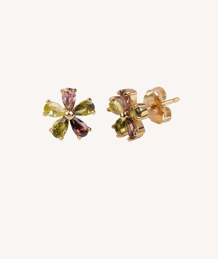 Pendientes Vidal & Vidal | Pendientes Acabado En Oro 18 Flor Multicolor