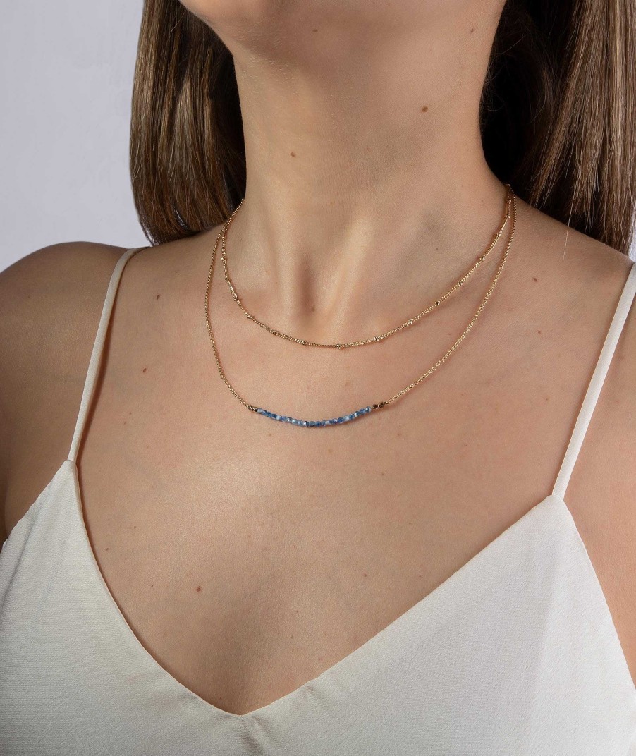 Collares Vidal & Vidal | Collar Doble Acabado En Oro 18 Kt Piedras Azul