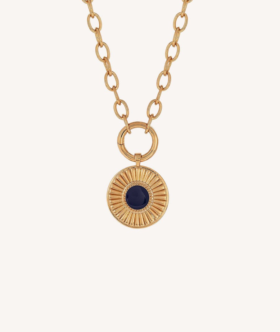 Collares Vidal & Vidal | Colgante Chapado Oro 18 Kt Aro Motivo Con Relieve Azul