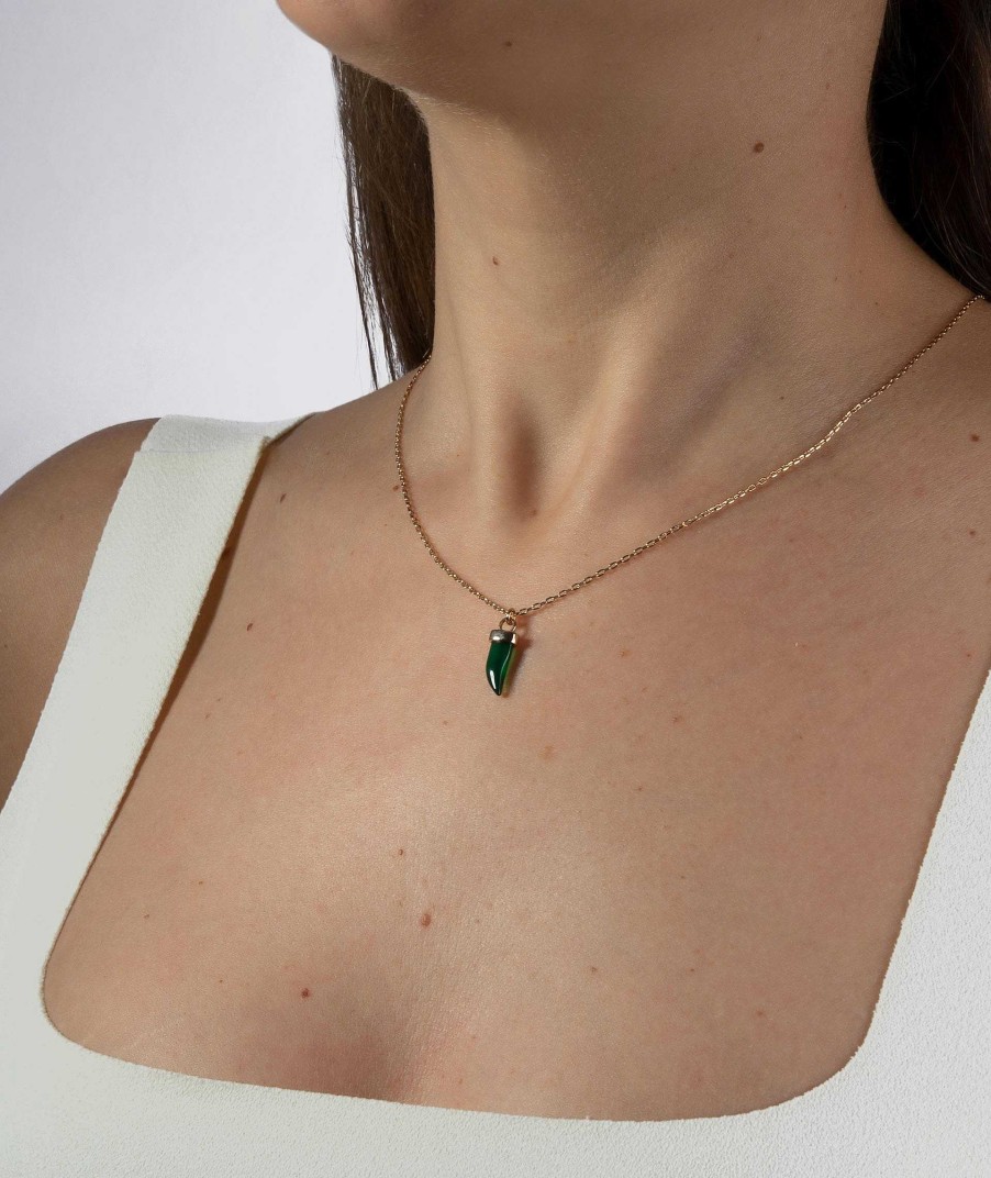 Collares Vidal & Vidal | Colgante Acabado En Oro 18Kt Cuerno Piedra Verde