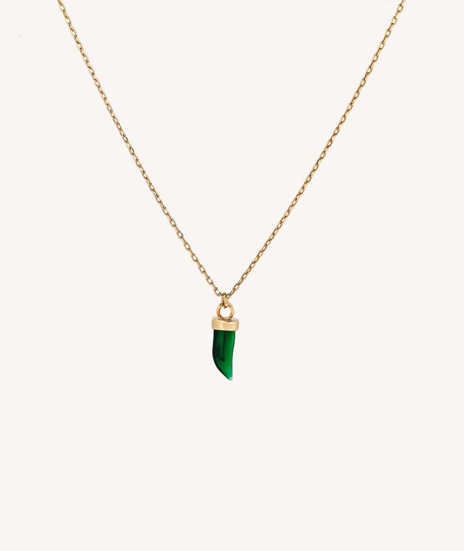 Collares Vidal & Vidal | Colgante Acabado En Oro 18Kt Cuerno Piedra Verde