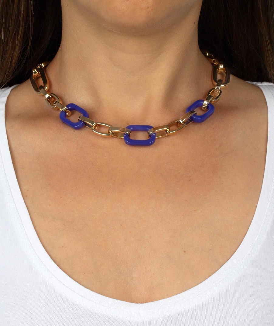 Collares Vidal & Vidal | Collar Eslabones Cuadrados Carey Azul