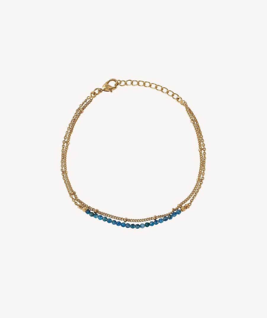 Pulseras Vidal & Vidal | Pulsera Doble Acabado En Oro 18 Kt Piedras Azul