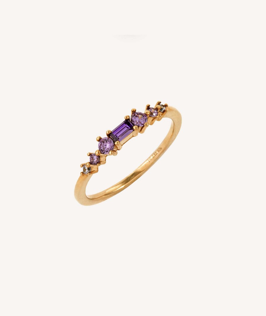 Anillos Vidal & Vidal | Anillo Plata Acabada En Oro 18Kt Circonita Morada