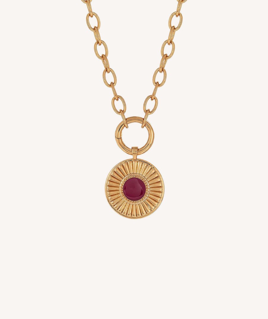 Collares Vidal & Vidal | Colgante Chapado Oro 18 Kt Aro Motivo Con Relieve Ciruela