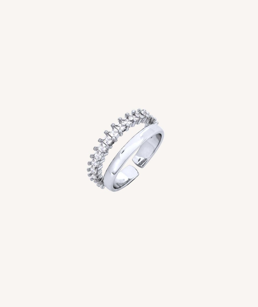 Anillos Vidal & Vidal | Anillo Thelma Chapado Plata De Ley 925 Doble Tira Lisa Y Circonitas