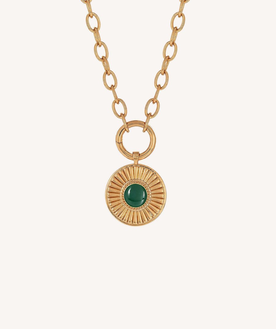 Collares Vidal & Vidal | Colgante Chapado Oro 18 Kt Aro Motivo Con Relieve Verde